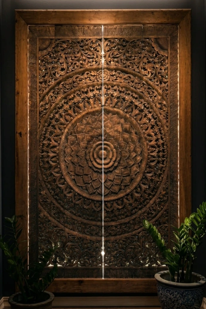 Mandalas LOUIS XV HOME, El alma de tu hogar esculpida en madera.  Hay paredes que no se conforman con un cuadro común; piden algo que tenga fuerza, que cuente una historia y que llene el ambiente de paz. Nuestras mandalas en cedro macizo son precisamente eso: piezas que transforman un muro frío en el rincón con más personalidad de toda tu casa.  En LOUIS XV HOME, no hacemos adornos para colgar; creamos puntos de encuentro para la mirada y la serenidad.